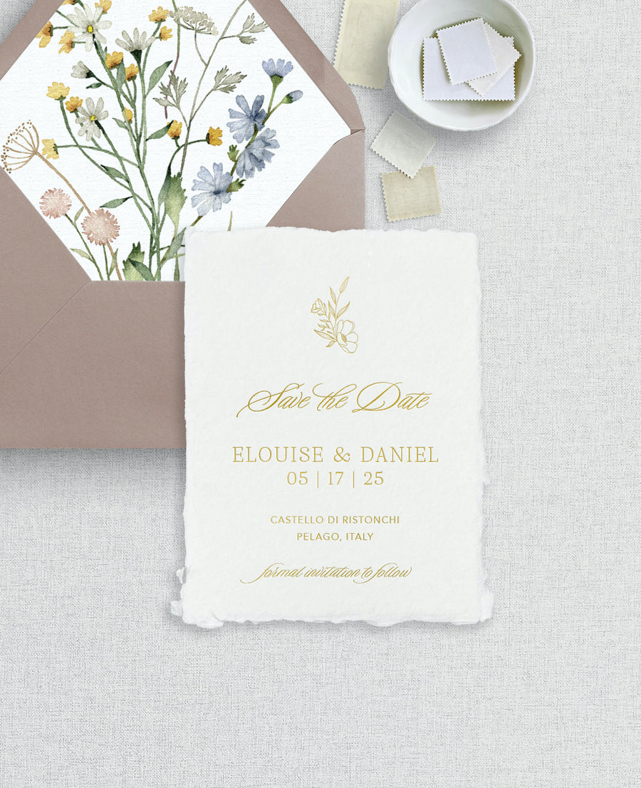 Elouise |  Foil Pressed Save the Date on Handmade Paper
