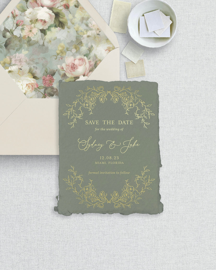 Sydney |  Foil Pressed Save the Date on Handmade Paper