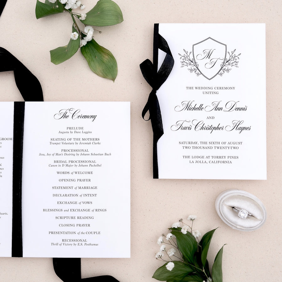 Wedding Program Booklet with Silk Ribbon
