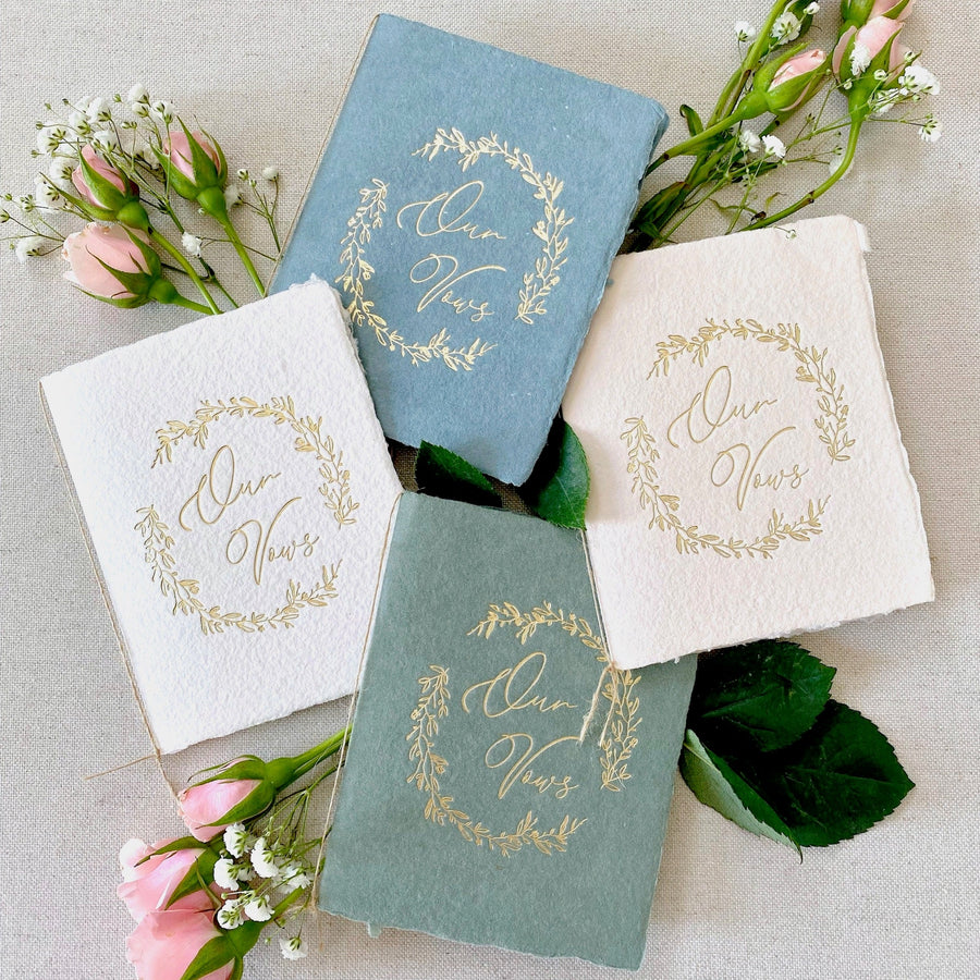 Blush Handmade Paper Vow Book with Gold Foil
