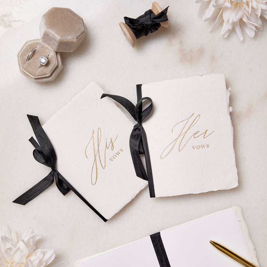 Handmade Paper Vow Books with Black Silk Ribbon