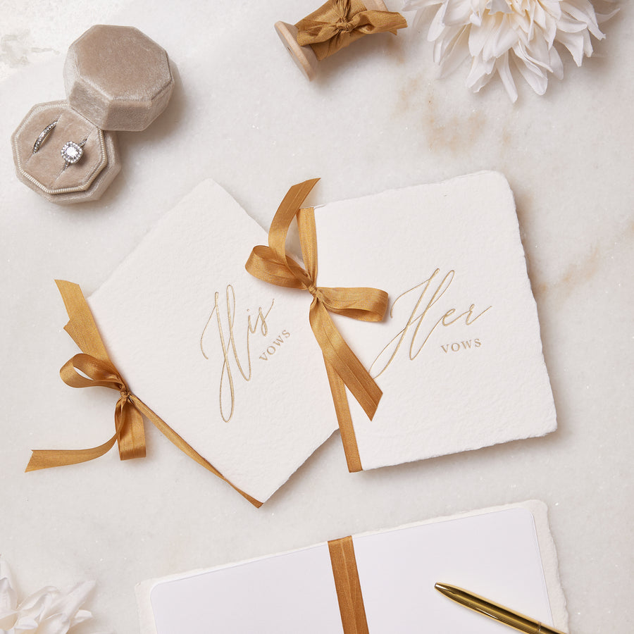 Handmade Paper Vow Books with Gold Silk Ribbon