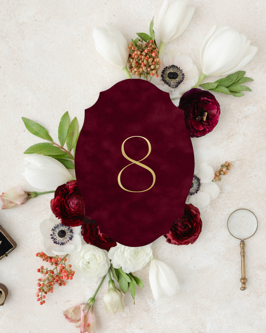 Fancy Oval Velvet Table Numbers