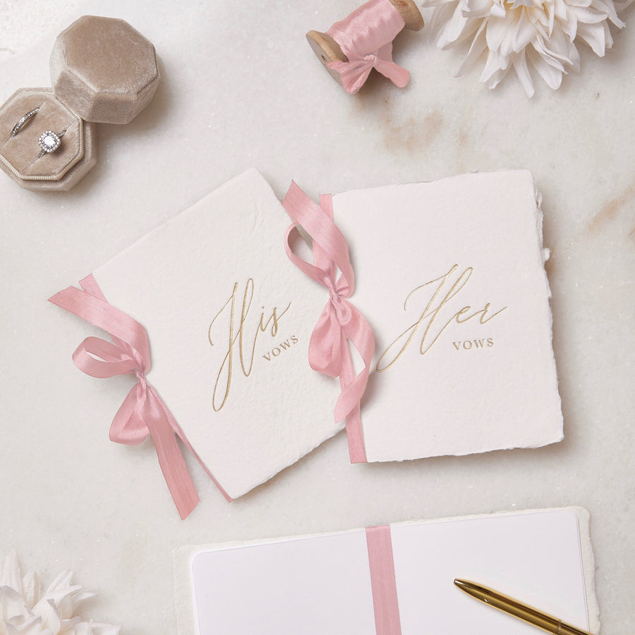 Handmade Paper Vow Books with Light Pink Silk Ribbon